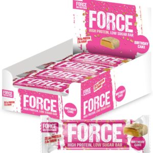 PENDING Force Protein Birthday Cake Bar- High Protein, Low Sugar, 12X65G - 20.5g of Protein